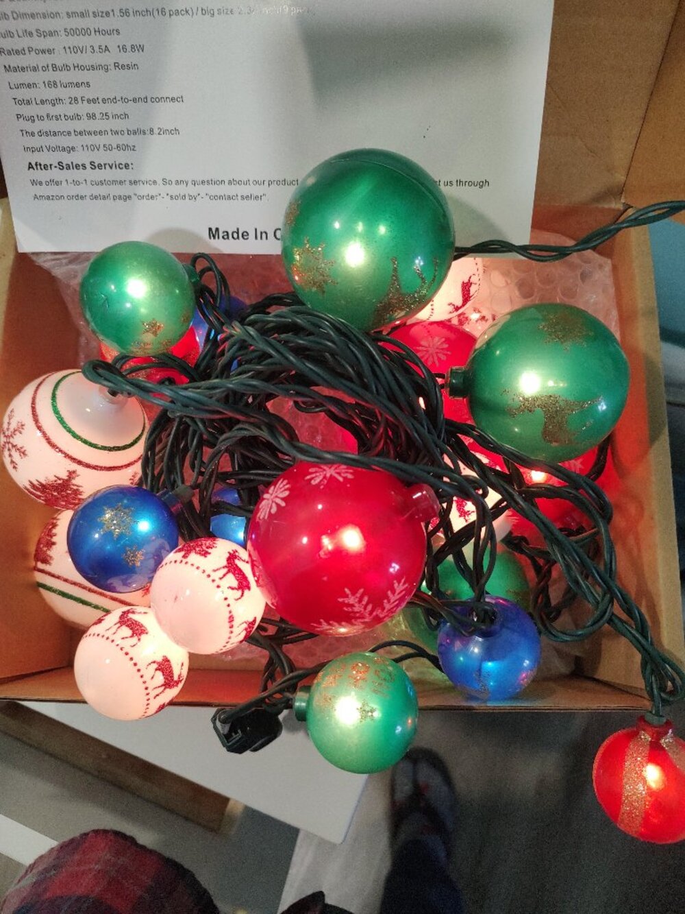 AIRIVO Christmas Tree Ball Ornaments, 28ft 25 Bulb Outdoor Christmas String Ligh